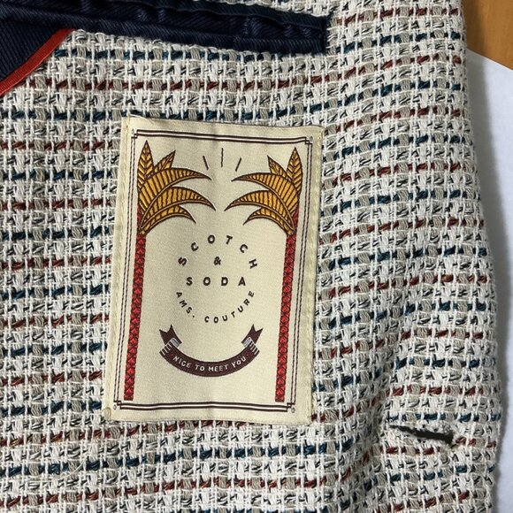Scotch & Soda Men's Regular Fit Cotton Blend Ivory, Blue & Orange Woven Blazer M - Picture 5 of 9